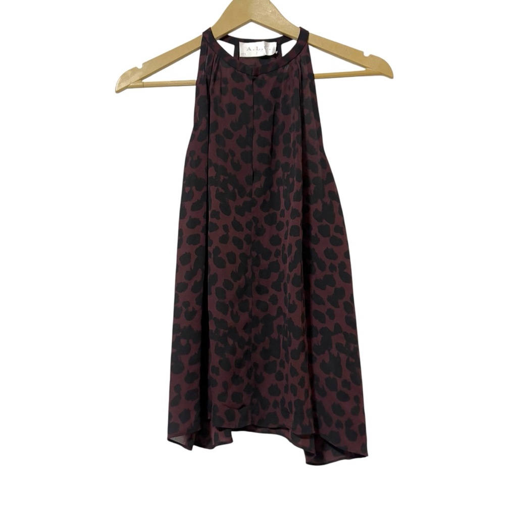 ALC Maroon Black Animal Print Silk Tank Top Size XS Mobwife Dark Feminine Grunge
